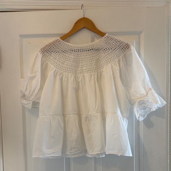 White Eyelet Yoke Peasant Blouse - Women's - Picture 3 of 3